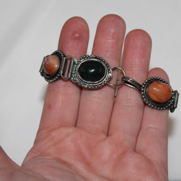 Vintage Silver tone Stone Bracelet Boho Inspired - Picture 2 of 8